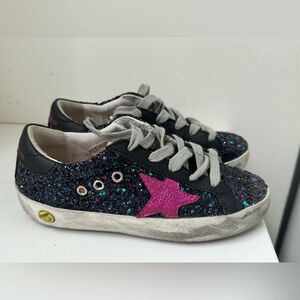 Authentic GOLDEN GOOSE Girls Black Galaxi Glitter Sneakers - Size 29